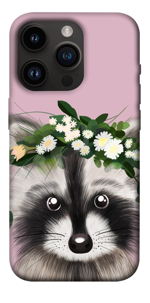 Чехол Raccoon in flowers для iPhone 14 Pro