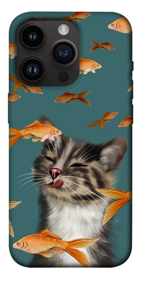 Чехол Cat with fish для iPhone 14 Pro