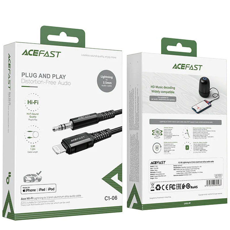 Заказать Переходник Acefast MFI C1-06 Lightning to 3.5mm aluminum alloy (Black) на vchehle.ua