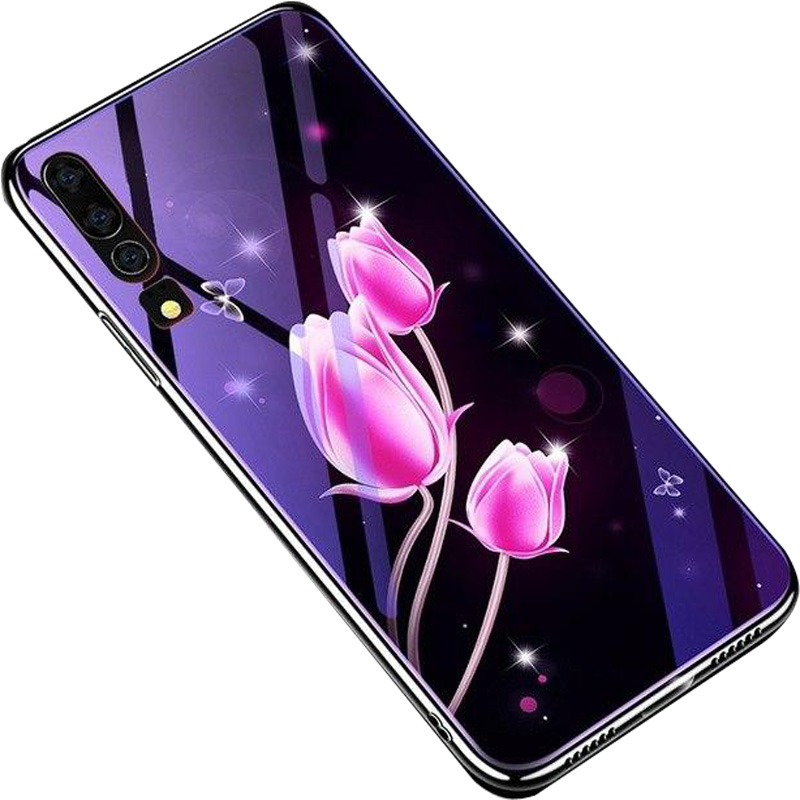 

TPU+Glass чехол Fantasy с глянцевыми торцами для Huawei P30 (Тюльпаны) 700171