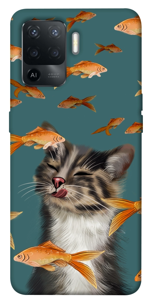 Чохол Cat with fish для Oppo Reno 5 Lite