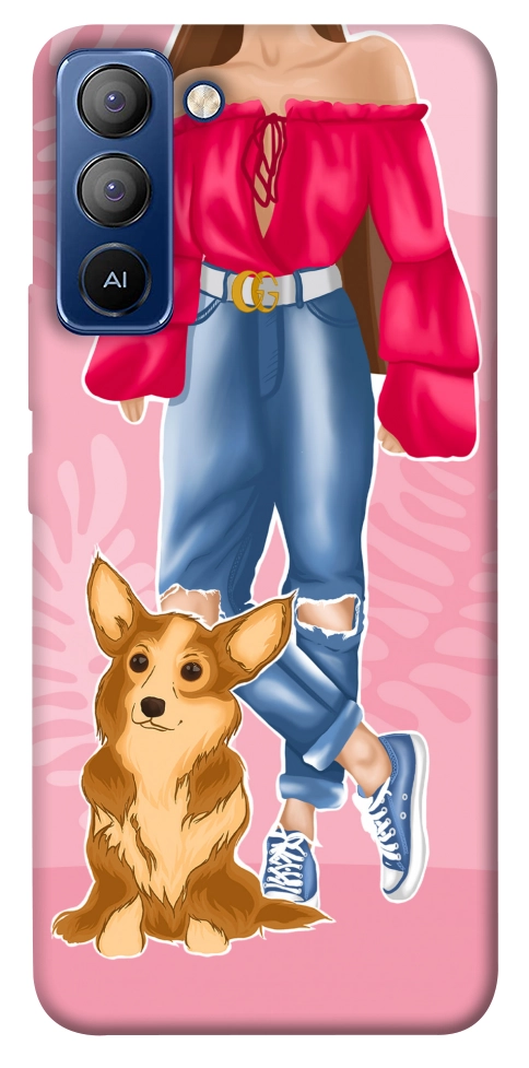 Чохол Girl and corgi для TECNO Pop 5 LTE