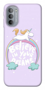 Чехол Believe in your dreams unicorn для Motorola Moto G31