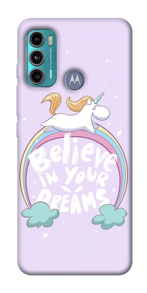 Чохол Believe in your dreams unicorn для Motorola Moto G60