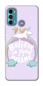 Чехол Believe in your dreams unicorn для Motorola Moto G60