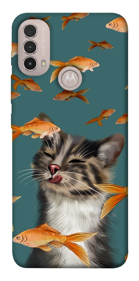 Чехол Cat with fish для Motorola Moto E40