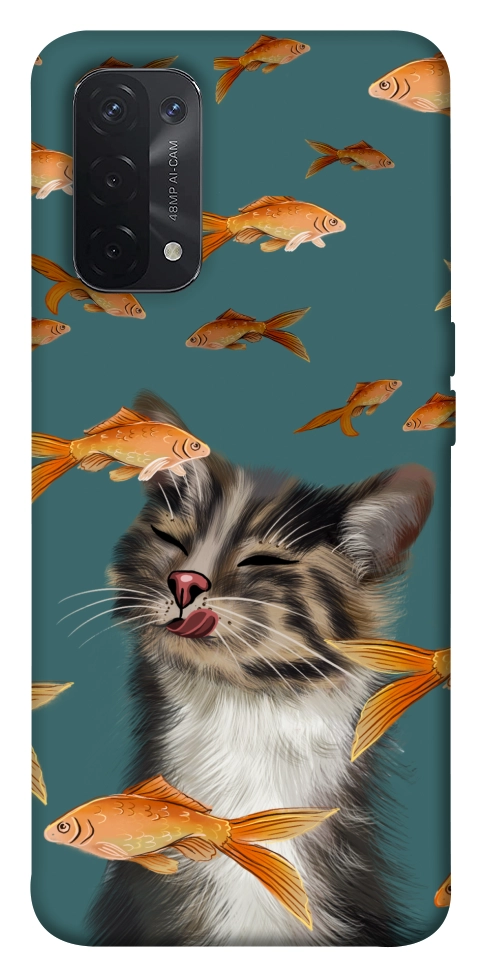 Чехол Cat with fish для Oppo A74 5G