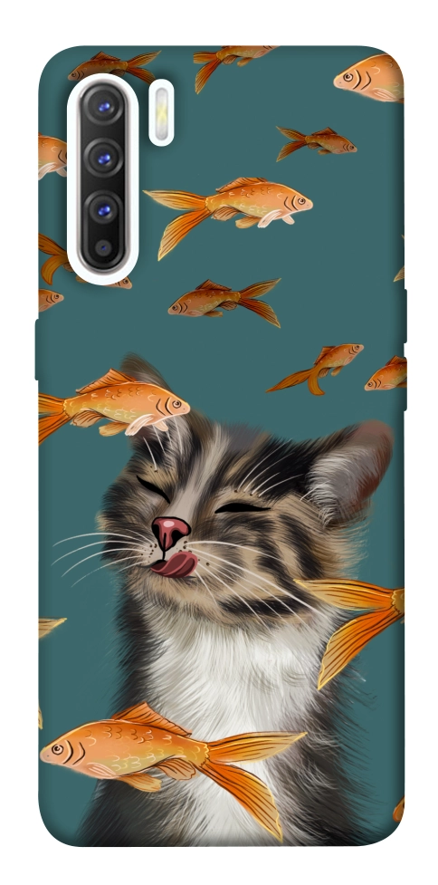 Чехол Cat with fish для Oppo Reno 3