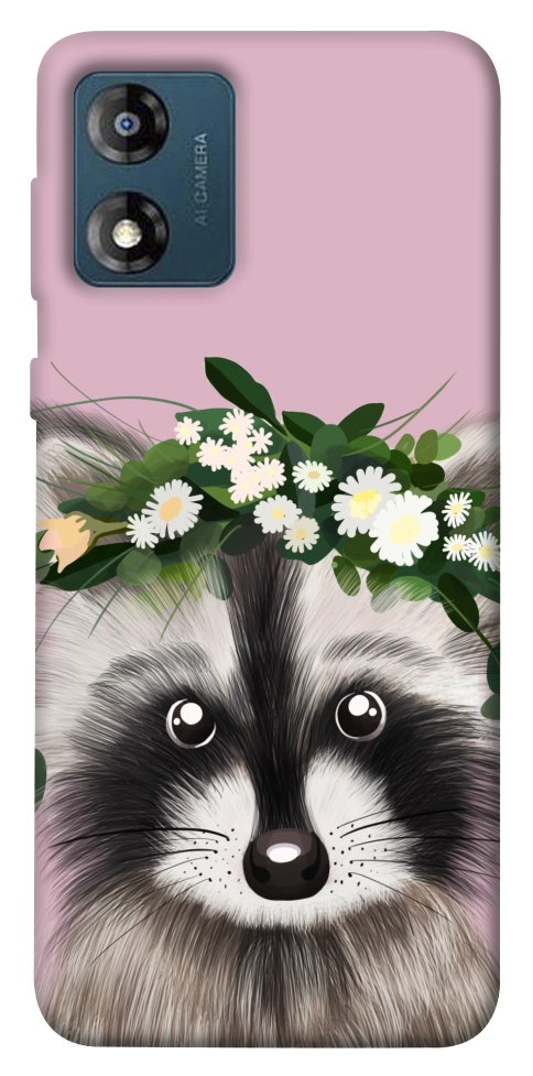 Чехол Raccoon in flowers для Motorola Moto E13