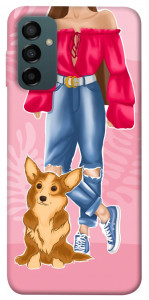 Чохол Girl and corgi для Galaxy M14 5G