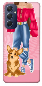 Чохол Girl and corgi для Galaxy M54 5G