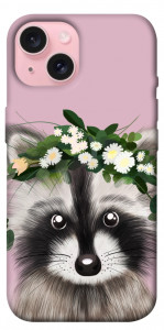 Чехол Raccoon in flowers для iPhone 15