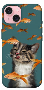 Чехол Cat with fish для iPhone 15