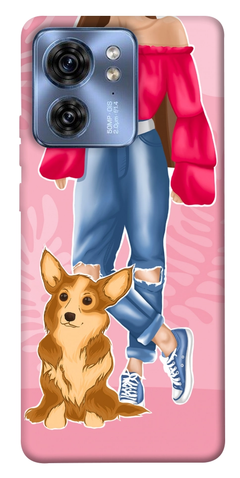 Чохол Girl and corgi для Motorola Edge 40