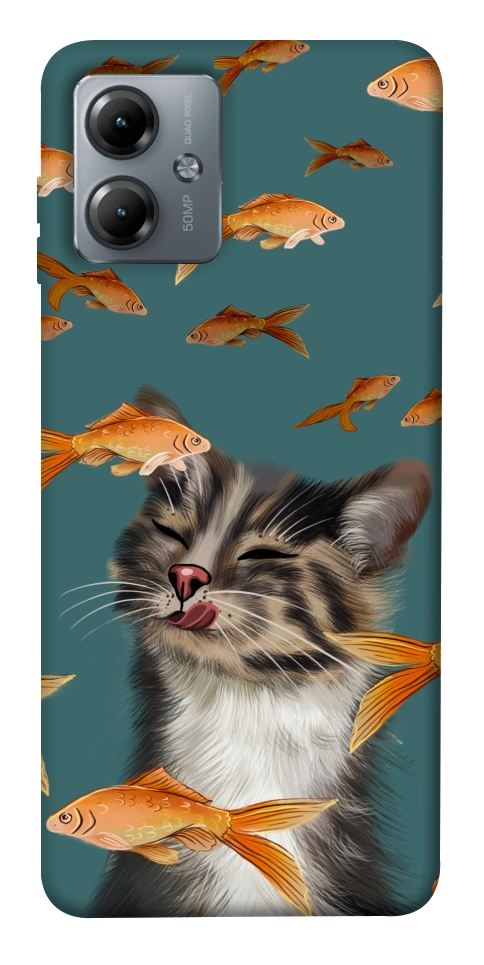 Чехол Cat with fish для Motorola Moto G14