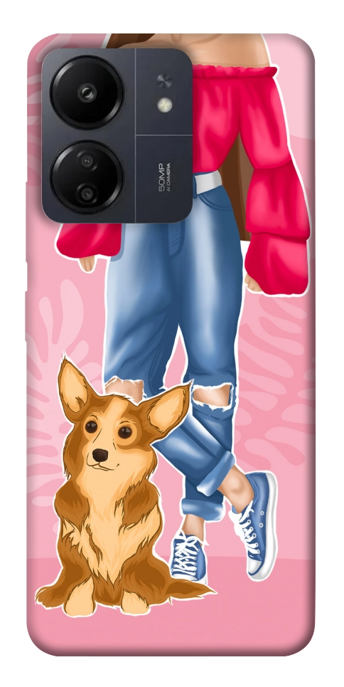 Чехол Girl and corgi для Xiaomi Redmi 13C