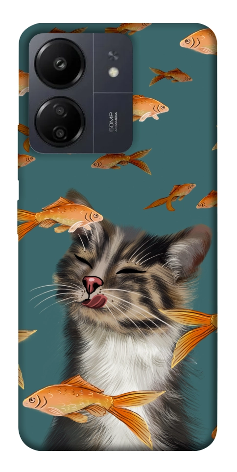 Чохол Cat with fish для Xiaomi Redmi 13C