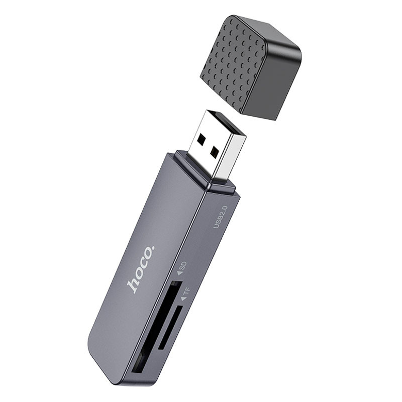 Фото Уценка Картридер Hoco HB45 Spirit 2in1 USB 2.0 (Вскрытая упаковка / Metal gray) на vchehle.ua