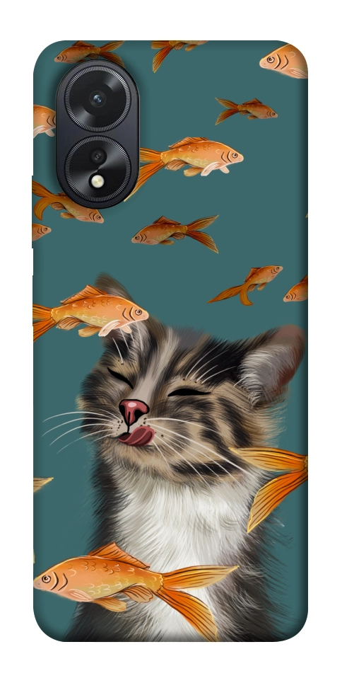 Чехол Cat with fish для Oppo A38