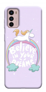 Чехол Believe in your dreams unicorn для Motorola Moto G42