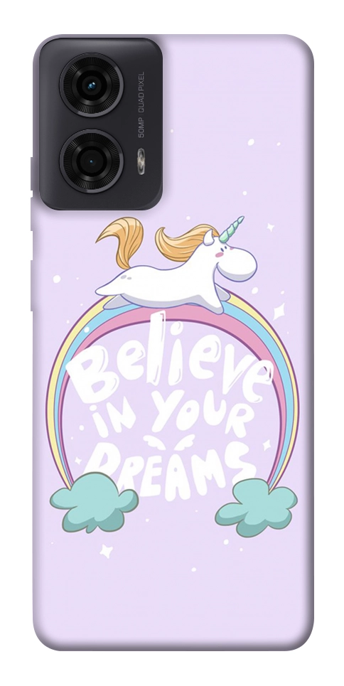 Чехол Believe in your dreams unicorn для Motorola Moto G24