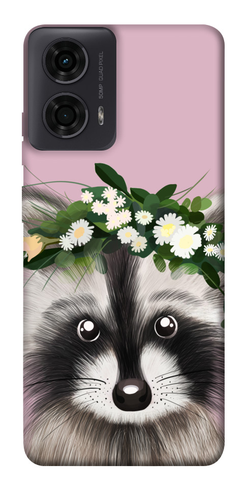 Чехол Raccoon in flowers для Motorola Moto G04