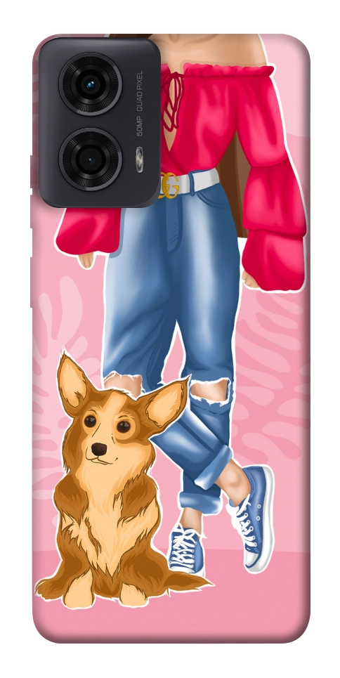 Чохол Girl and corgi для Motorola Moto G24