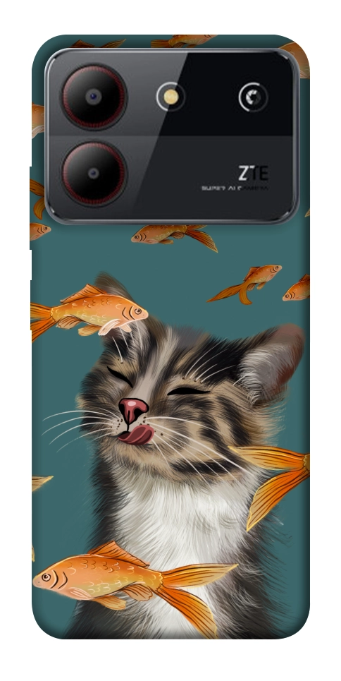 Чохол Cat with fish для ZTE Blade A54 4G