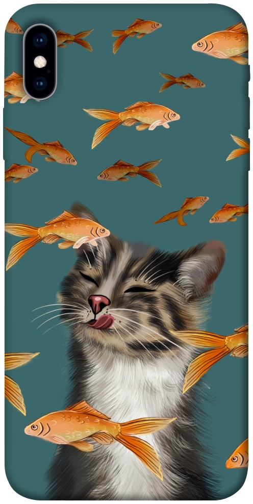 Чехол Cat with fish для iPhone X