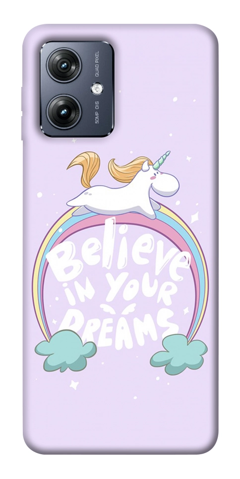 Чохол Believe in your dreams unicorn для Motorola Moto G54