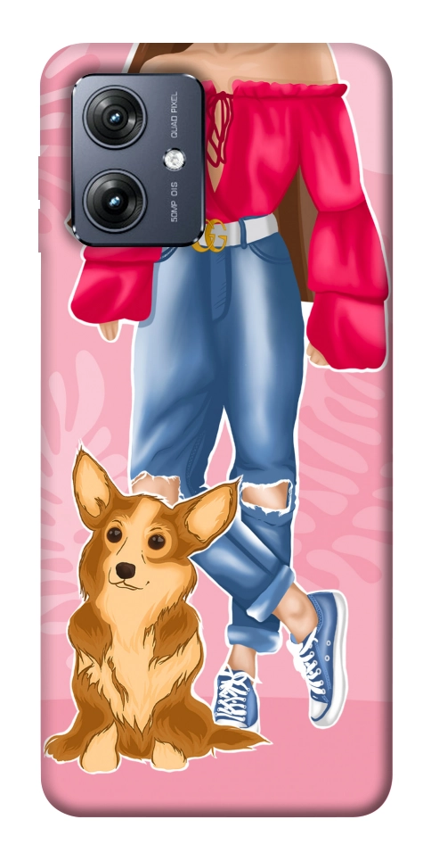 Чохол Girl and corgi для Motorola Moto G54