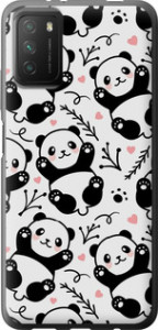 Чехол на Xiaomi Poco M3 Панди 4318u-2200 (Білий)