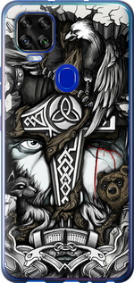Чехол на ZTE Blade V2020 Тату Викинг 4098u-2529 (Серый)