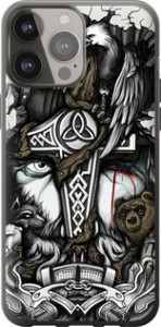 Чехол на iPhone 13 Pro Max Тату Викинг 4098t-2371 (Серый)