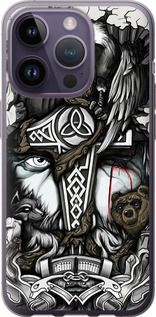 Чехол на iPhone 14 Pro Тату Викинг 4098u-2646 (Серый)