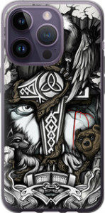 Чехол на iPhone 14 Pro Тату Викинг 4098u-2646 (Серый)