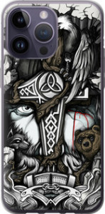 Чохол на iPhone 14 Pro Max Тату Викинг 4098u-2667 (Сірий)