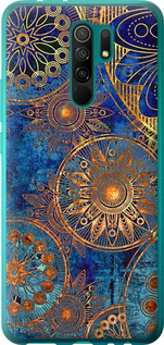 Чехол на Xiaomi Redmi 9 Золотой узор 678u-2019 (Синий)