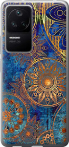 Чехол на Xiaomi Redmi K40S Золотой узор 678u-2582 (Синий)
