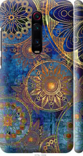 Чехол на Xiaomi Redmi K20 Pro Золотой узор 678m-1816 (Синий)