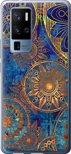 Чехол на Vivo X50 Pro Plus Золотой узор 678u-2056 (Синий)