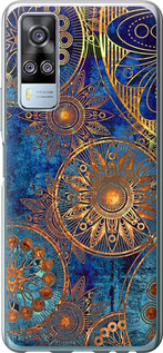 Чехол на Vivo Y51 2020 Золотой узор 678u-2241 (Синий)