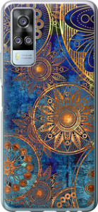 Чехол на Vivo Y51 2020 Золотой узор 678u-2241 (Синий)