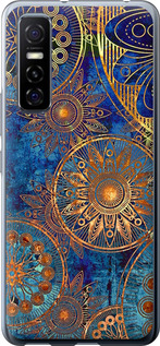 Чехол на Vivo Y73S Золотой узор 678u-2159 (Синий)