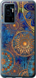 Чехол на Vivo V23e Золотой узор 678u-2641 (Синий)