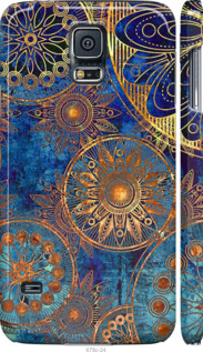 Чехол на Samsung Galaxy S5 Duos SM G900FD Золотой узор 678m-62 (Синий)