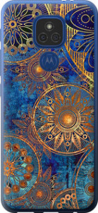 Чехол на Motorola E7 Plus Золотой узор 678u-2107 (Синий)