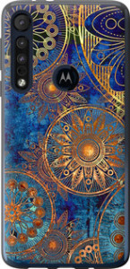 Чехол на Motorola One Macro Золотой узор 678u-1812 (Синий)