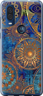 Чехол на Motorola One Vision Золотой узор 678u-1782 (Синий)