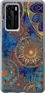 Чехол на Huawei P40 Золотой узор 678u-1840 (Синий)